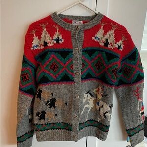 SKYR Women's Red and Gray Patterned 100% Wool Cardigan